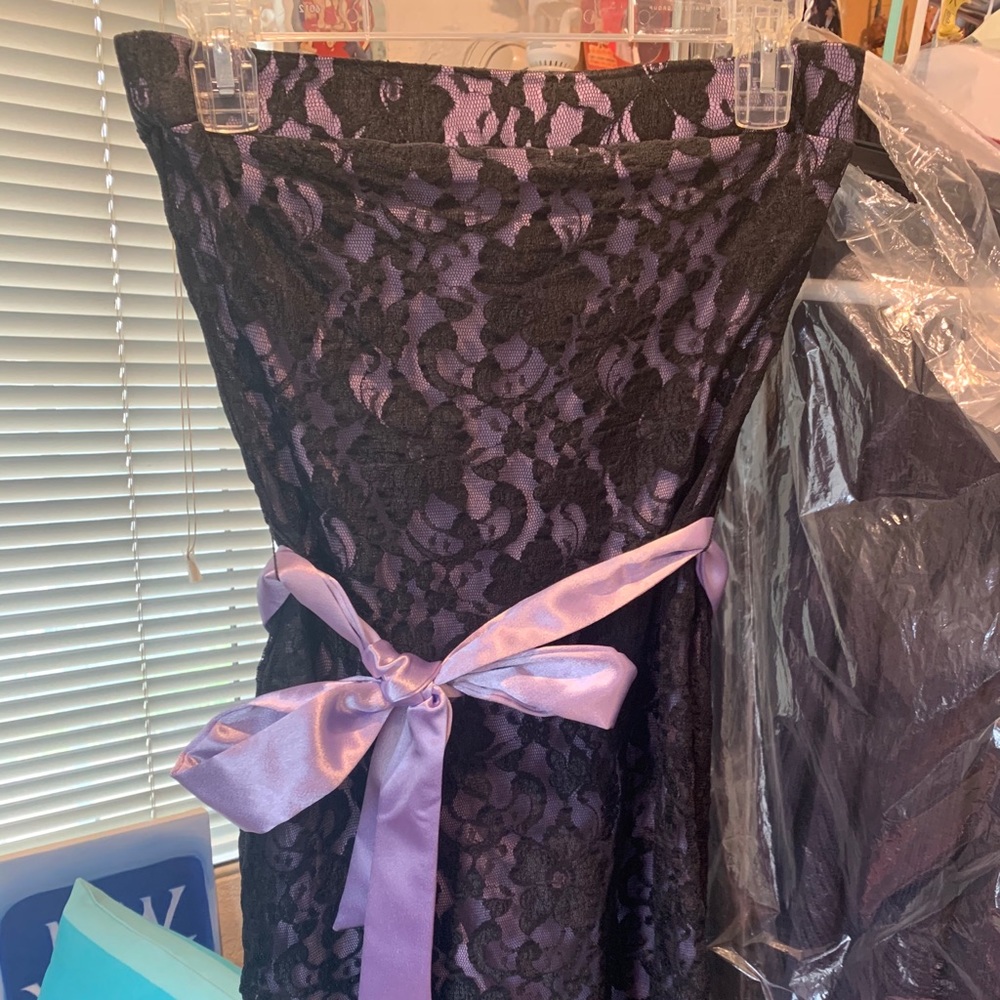 Black and lavender lace cocktail dress